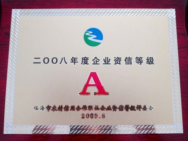 2008年度企業(yè)資信等級A級證書(shū)